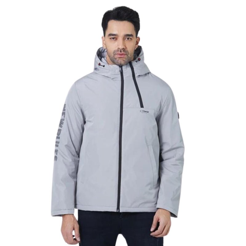 Chaqueta acolchada para hombre con capucha, tejido poliéster de alta calidad, color gris