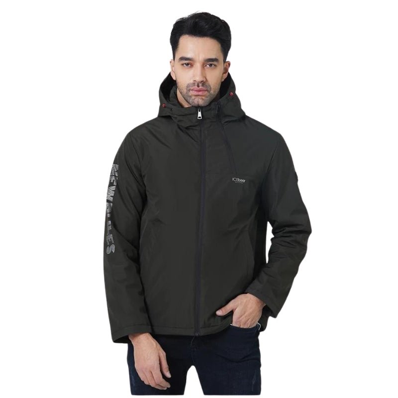 Chaqueta acolchada para hombre con capucha, tejido poliéster de alta calidad, color verde