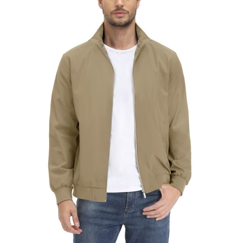 Chaqueta ligera y transpirable para hombre con tejido de poliéster, puños y dobladillo elásticos, caqui