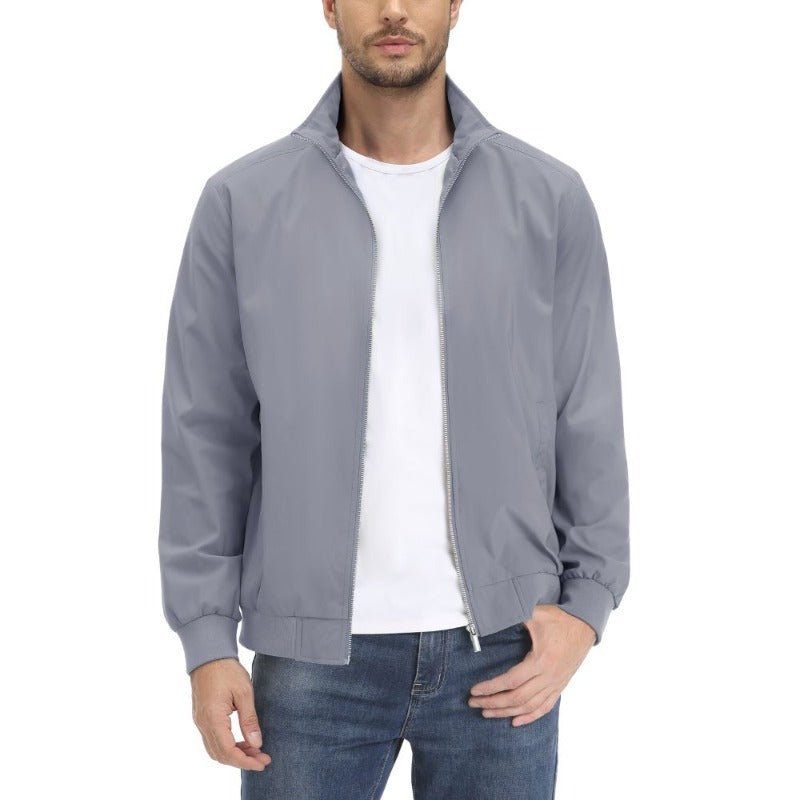 Chaqueta ligera y transpirable para hombre con tejido de poliéster, puños y dobladillo elásticos, gris claro