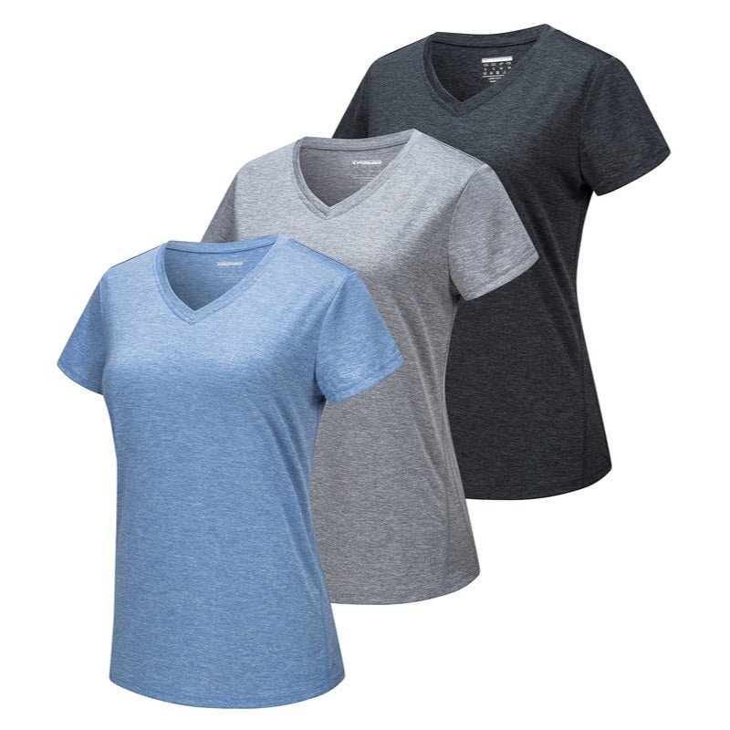 Kit de 3 camisetas de mujer de manga corta, ligero, transpirable, de secado rápido, que absorbe la humedad.