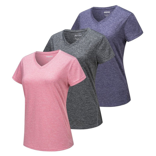 Kit de 3 camisetas de mujer de manga corta, ligero, transpirable, de secado rápido, que absorbe la humedad.