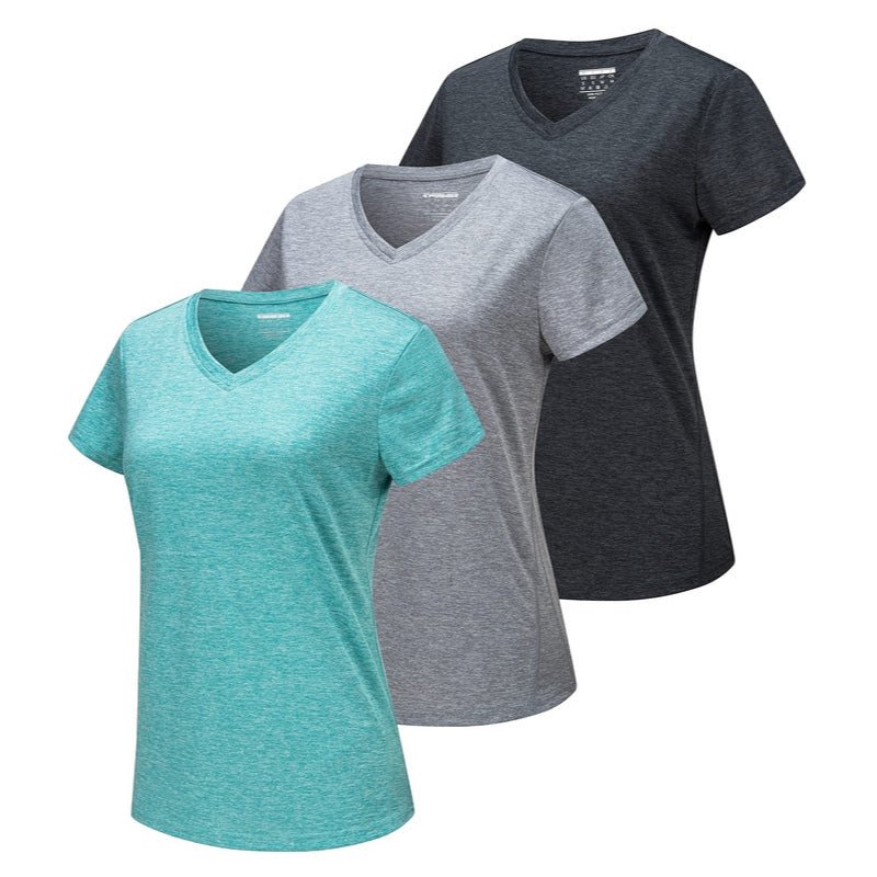 Kit de 3 camisetas de mujer de manga corta, ligero, transpirable, de secado rápido, que absorbe la humedad.