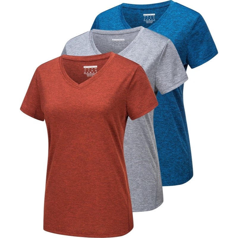 Kit de 3 camisetas de mujer de manga corta, ligero, transpirable, de secado rápido, que absorbe la humedad.