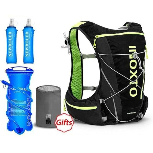 Mochila de hidratación con recarga de agua de 2 litros + 2 botellas de 500ml en color negro