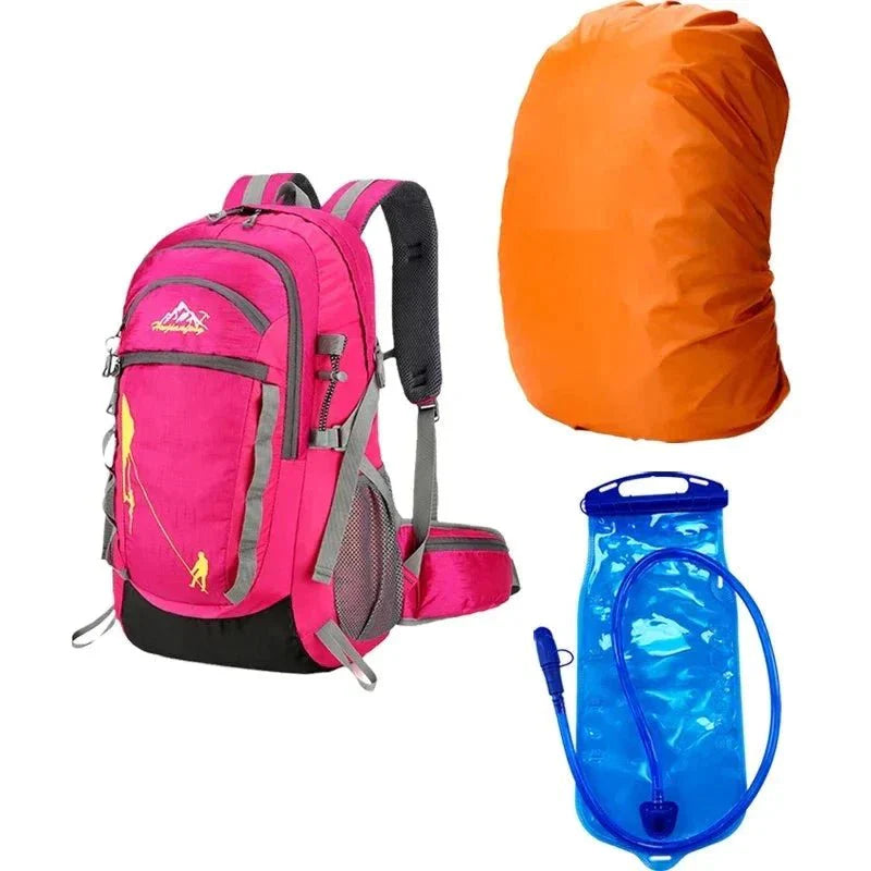 Mochila de hidratación de 35 litros con 1 recambio de agua de 2 litros en color rosa