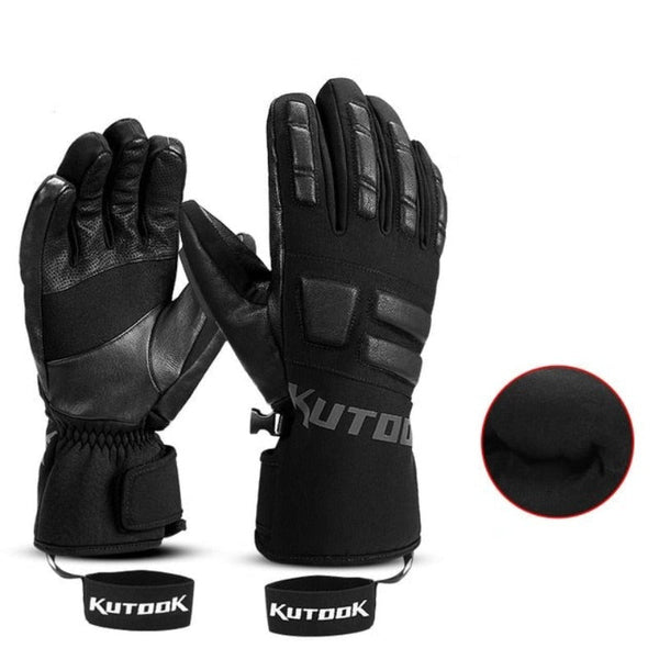 Guantes Skiing Material: poliéster cuero de cabra  A prueba de viento, térmico, espesante e impermeable, color negro
