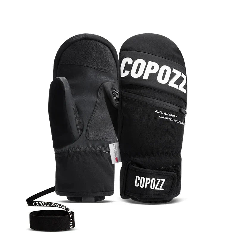 Guantes de esquí impermeables, bolsillo con cremallera, color negro