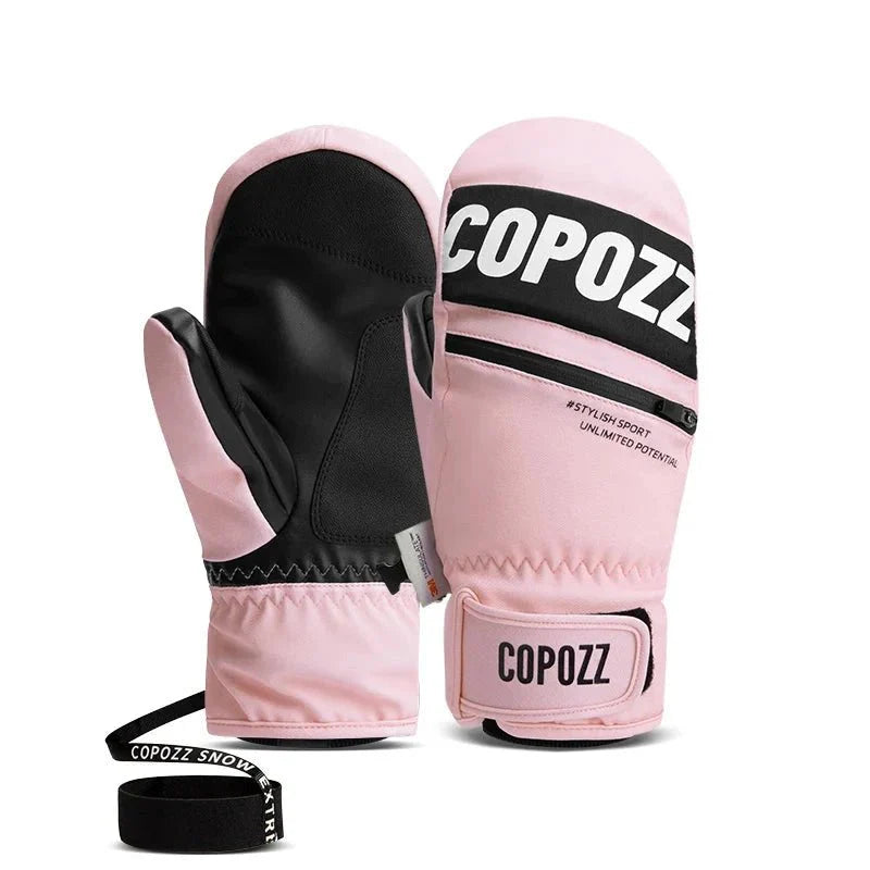 Guantes de esquí impermeables, bolsillo con cremallera, color rosa