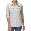 Camisa de manga larga para mujer con protección UPF50+ bolsillos multifunción, Gris