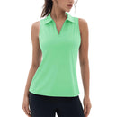 Camiseta de mujer sin mangas, cuello en V y cremallera, con protección solar UPF 50+, color verde